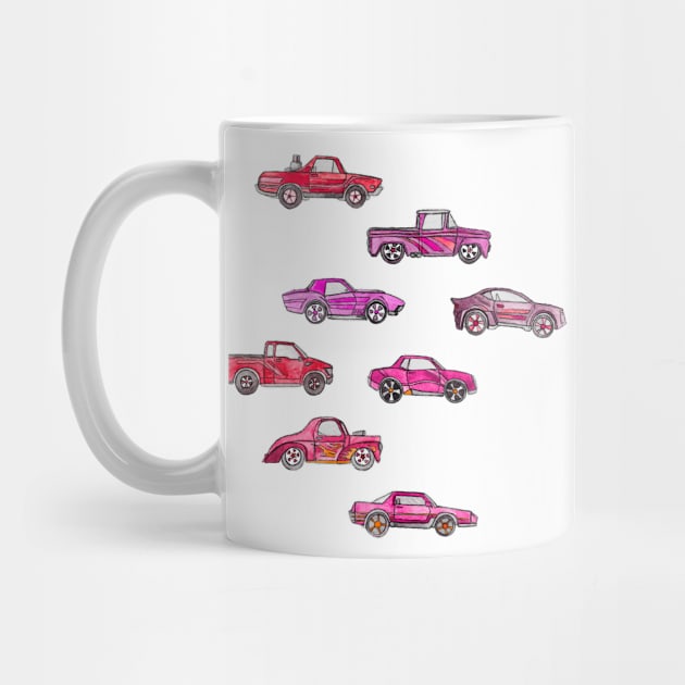 Little Toy Cars in Watercolor on Pink by micklyn